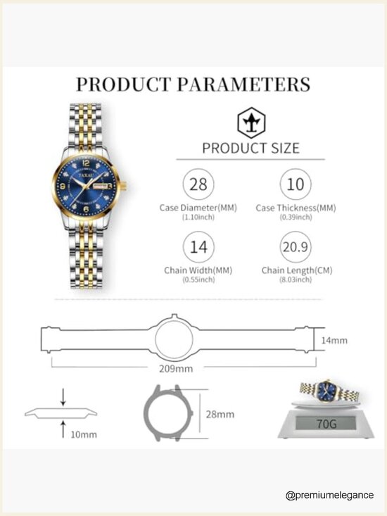Gold Silver Two Tone Women Stainless Steel Watch Dress Quartz Day Date Water